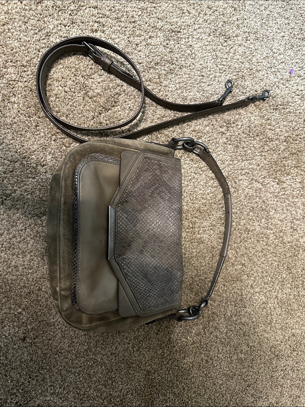 Coach Taylor Suede and Exotic Python Flap Crossbody Bag (F33396)